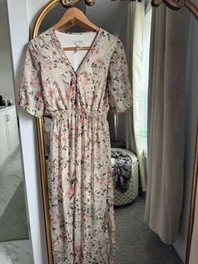 Free People Beige Maxi Dress with Pink Floral Print